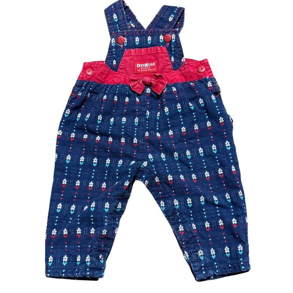 Vintage OshKosh BGosh Infant Girls Blue & Red Floral Corduroy Overalls - Picture 7 of 9